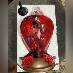 Hummingbird Feeder Glass Hand blown Air Balloon Metal 5.5x9 New in package.